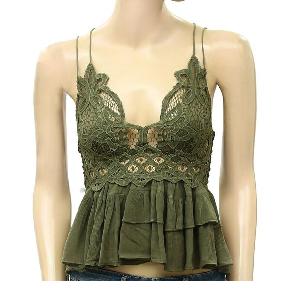 Intimately Free People Adella Cami Blouse Top Crochet Lace Flowy Green XS 282030 - Picture 8 of 11